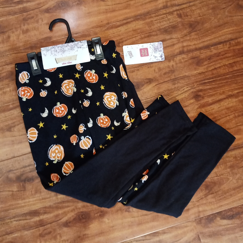 NWT ShoSho Black & Pumpkin Print Fleece Lined Legging Set, 10/12